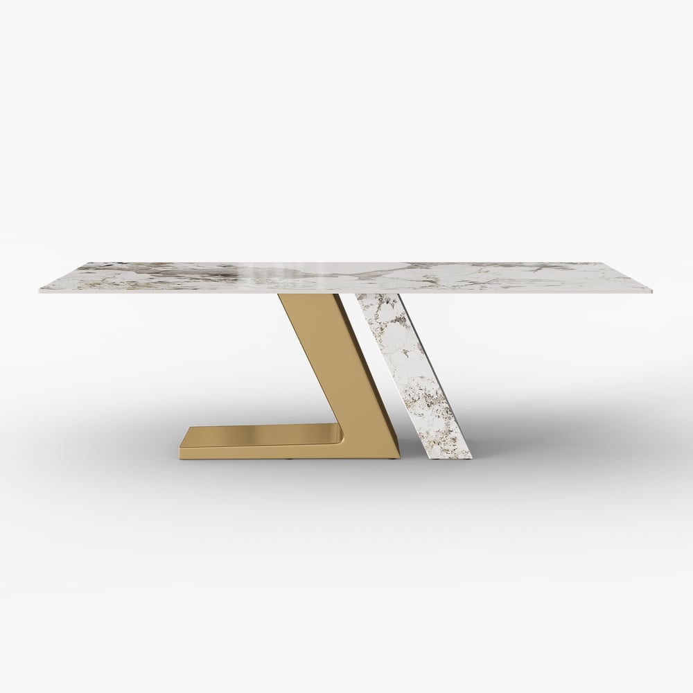 Dining Set 87" Modern Rectangle Sintered Stone Dining Table Gold with 8 Chairs window image