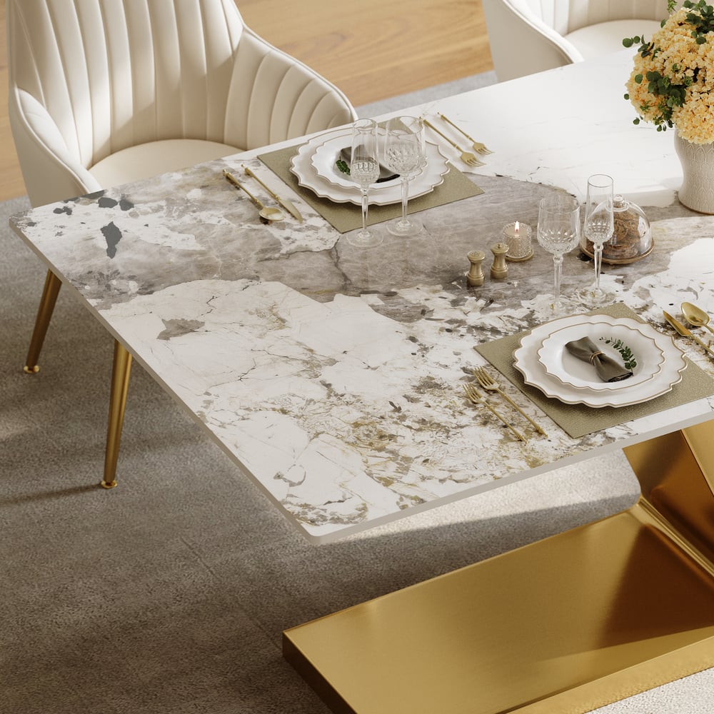Modern 2200mm Rectangle Sintered Stone Dining Table with 8 Chairs in Gold window image