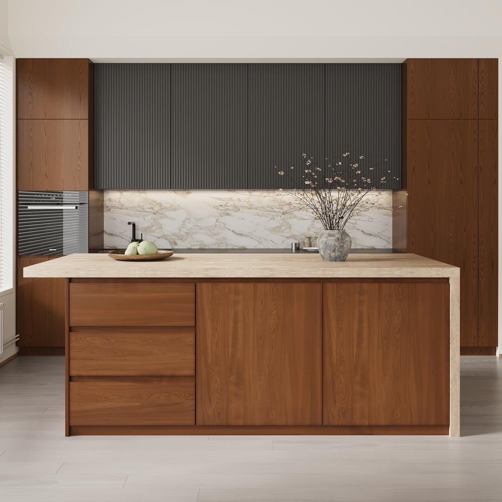 1830mm kuchyňské ostrovy Mramorový dýhovaný vrchní ořech moderní s úložnou kuchyňskou skříňkou obrázek okna