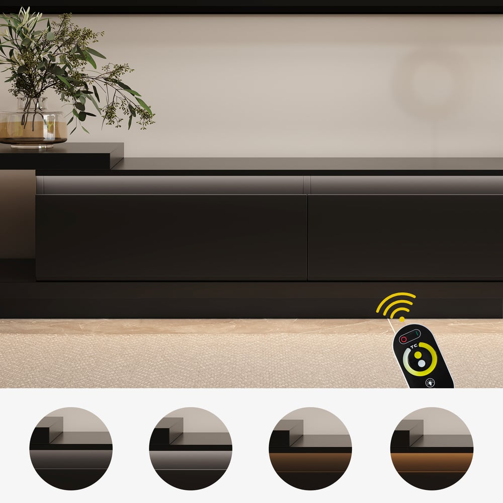 Quoint Extendable TV Stand with 3 Drawers and Light(71"-100") window image