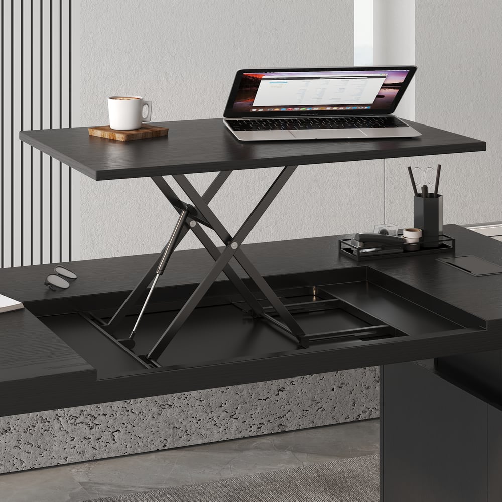 1815mm Modern Black Standing L-Shape Executive Desk with lifter Desktop Right Hand window image