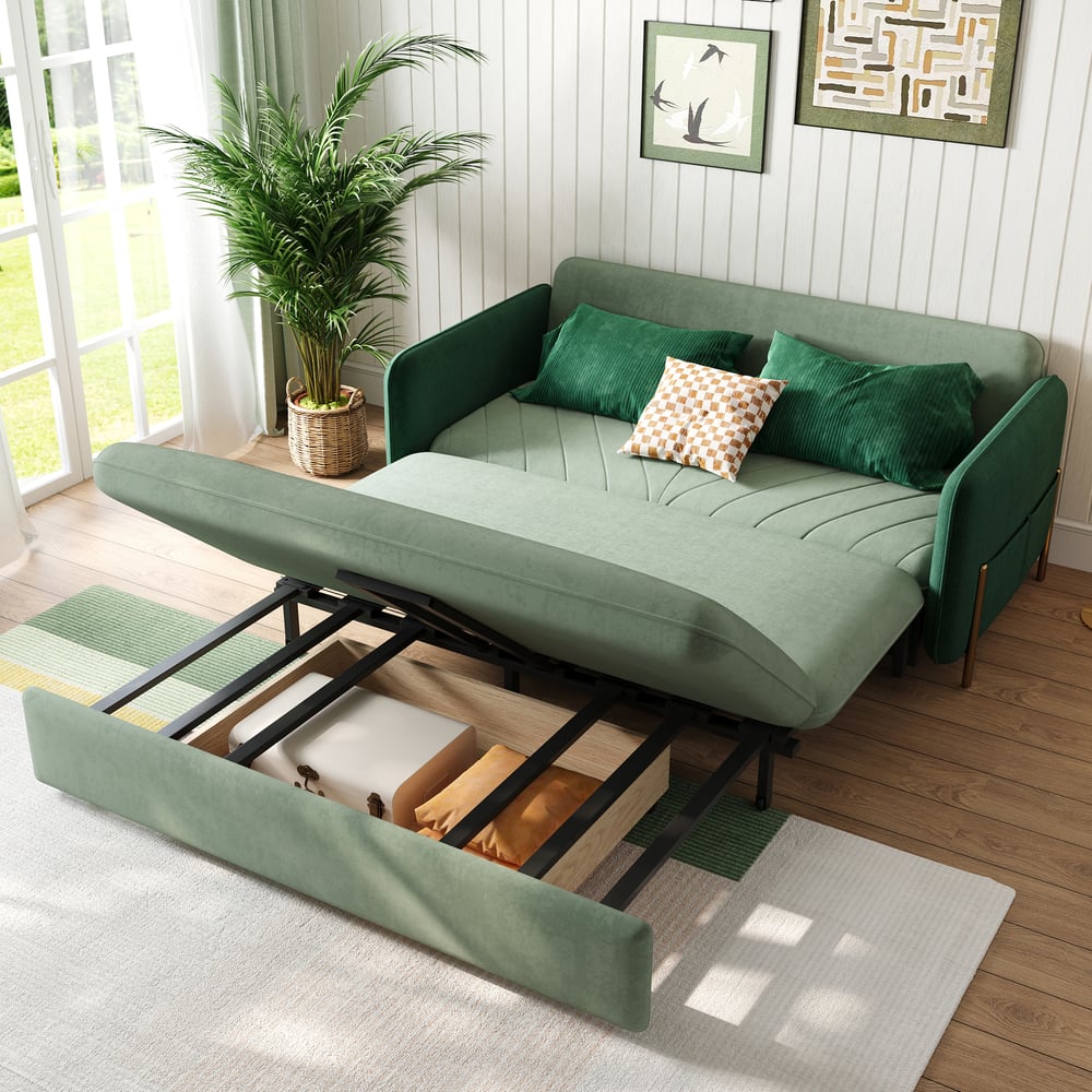 54" Velvet Convertible Sleeper Sofa 2-Seater window image