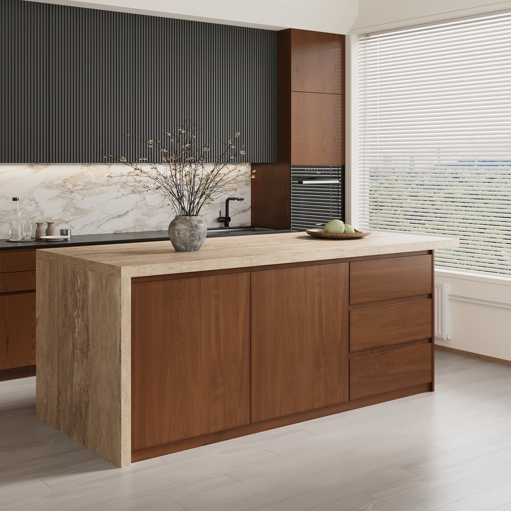 1830mm kuchyňské ostrovy Mramorový dýhovaný vrchní ořech moderní s úložnou kuchyňskou skříňkou obrázek okna