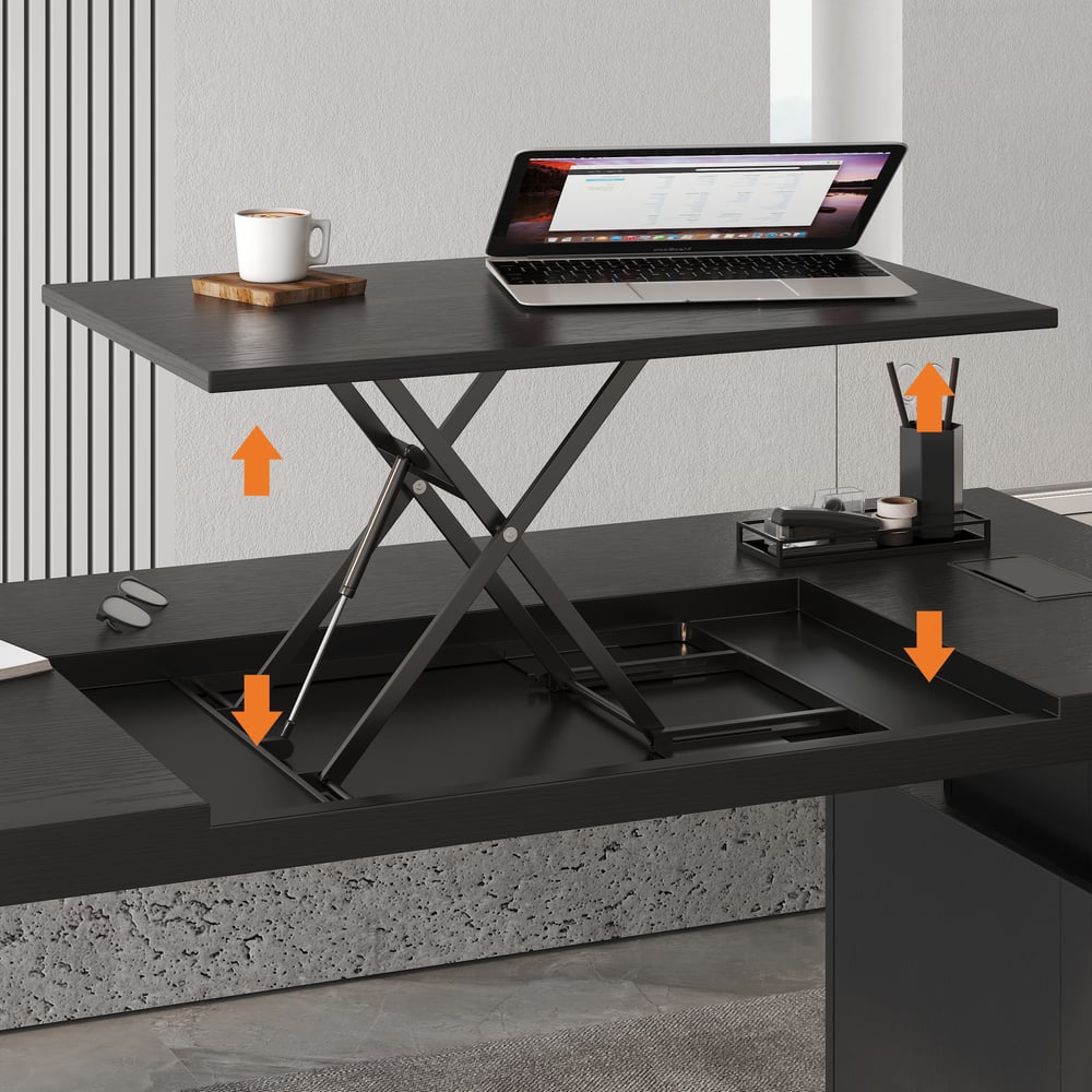1815mm Modern Black Standing L-Shape Executive Desk with lifter Desktop Right Hand window image