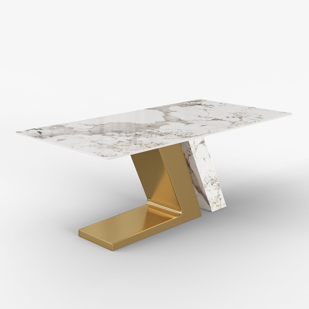 Dining Set 79" Modern Rectangle Sintered Stone Dining Table Gold with 6 Chairs window image