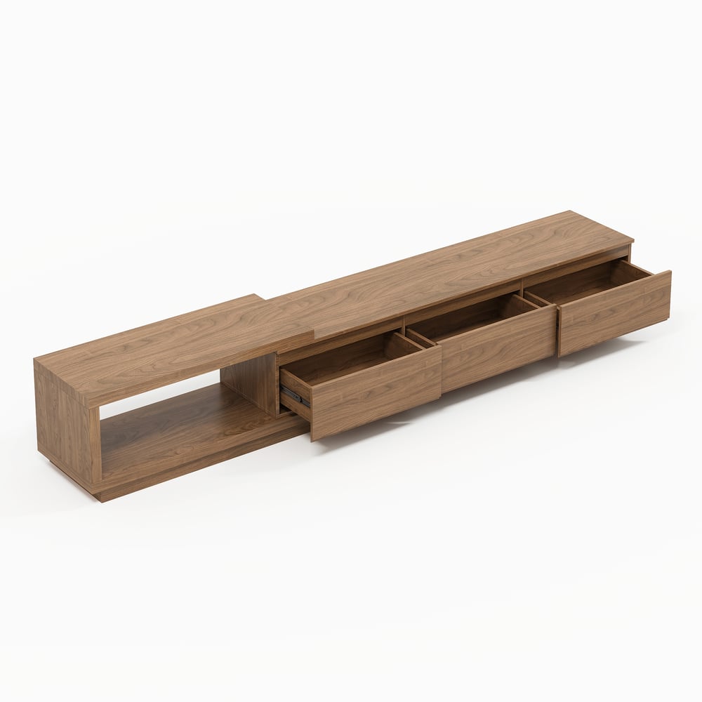 Quoint Extendable TV Stand with 3 Drawers and Light(71"-100") window image