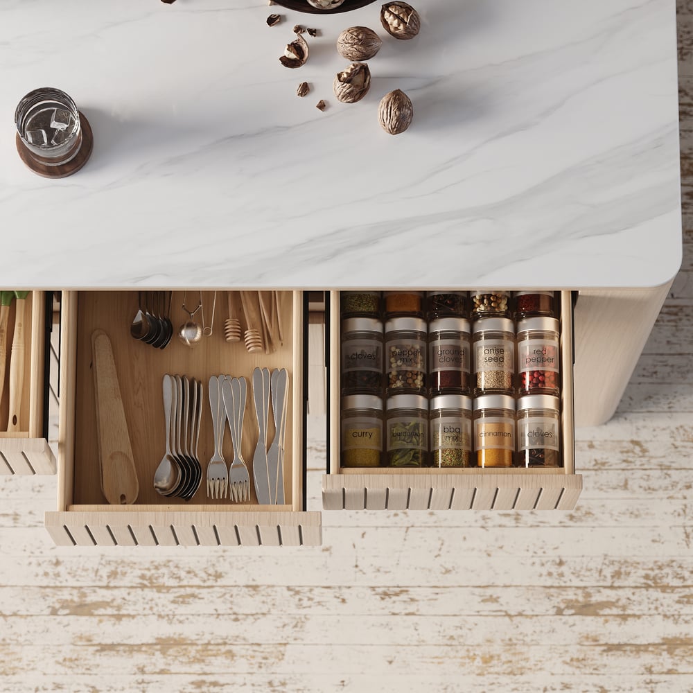 1290mm Sintered Stone Top Solid Wood Kitchen Island with Storage window image