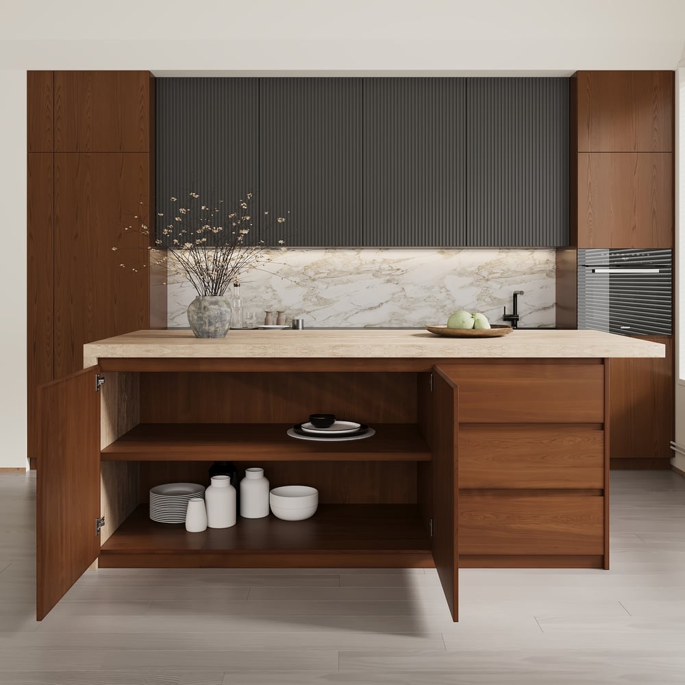 1830mm kuchyňské ostrovy Mramorový dýhovaný vrchní ořech moderní s úložnou kuchyňskou skříňkou obrázek okna