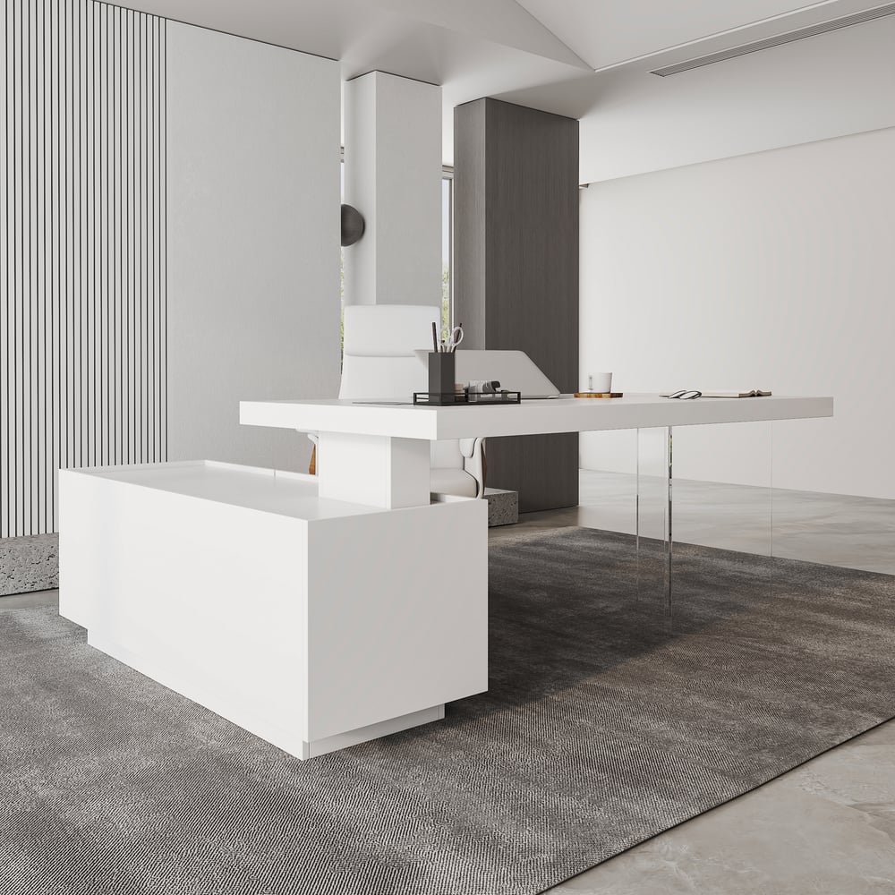 1815mm Modern White Standing L-Shape Executive Desk with lifter Desktop Right Hand window image