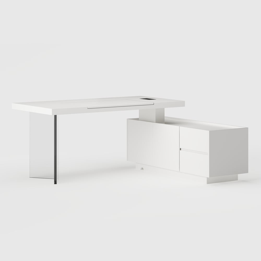 1815mm Modern White Standing L-Shape Executive Desk with lifter Desktop Right Hand window image
