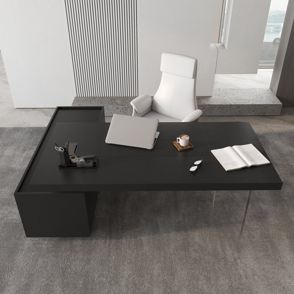 1815mm Modern Black Standing L-Shape Executive Desk with lifter Desktop Right Hand window image