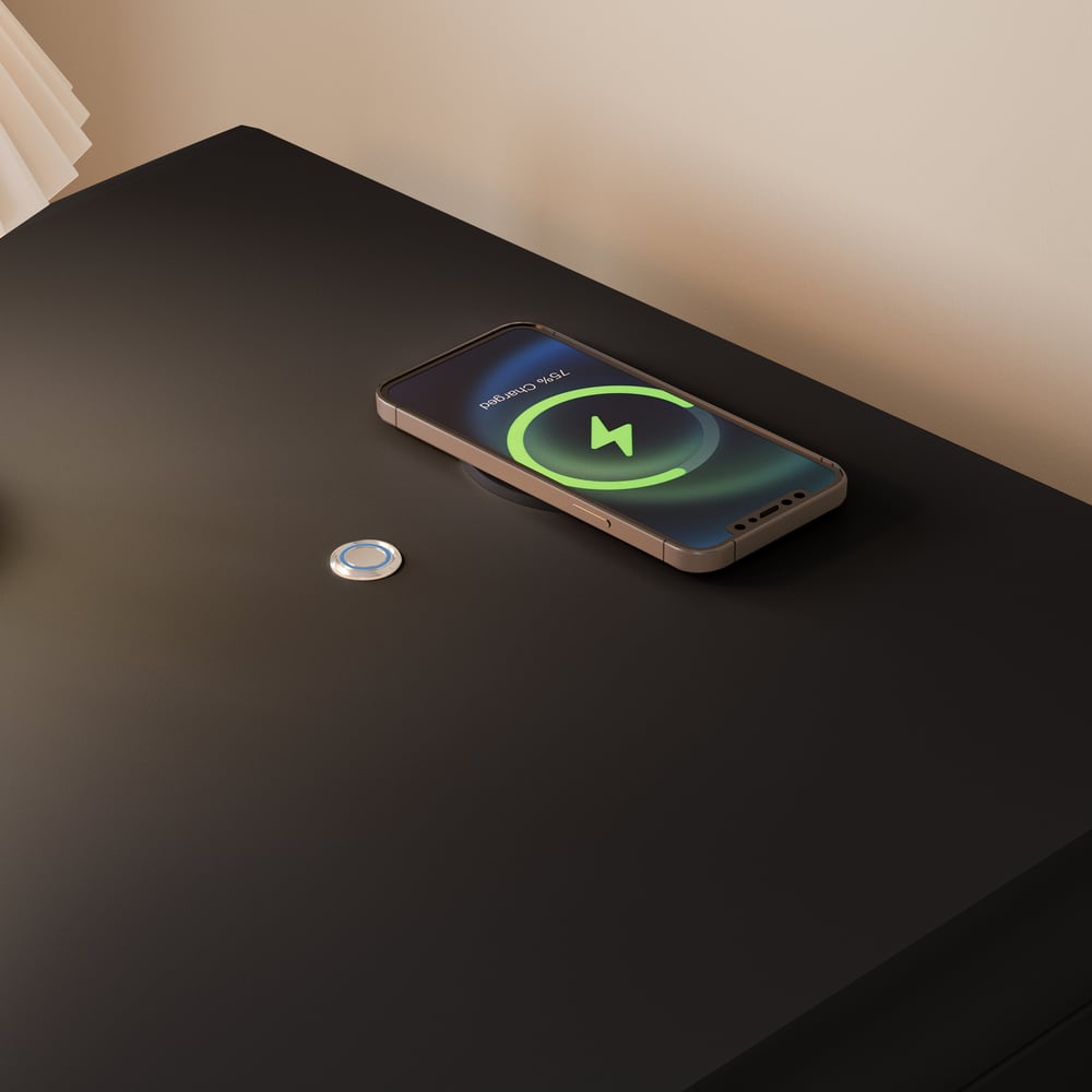 Modern 3-drawer off-white MDF Nightstand with USB and Lighting window image