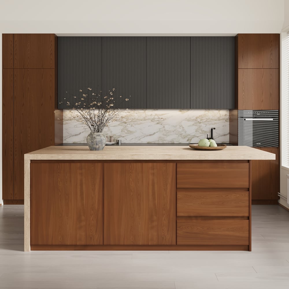 1830mm kuchyňské ostrovy Mramorový dýhovaný vrchní ořech moderní s úložnou kuchyňskou skříňkou obrázek okna