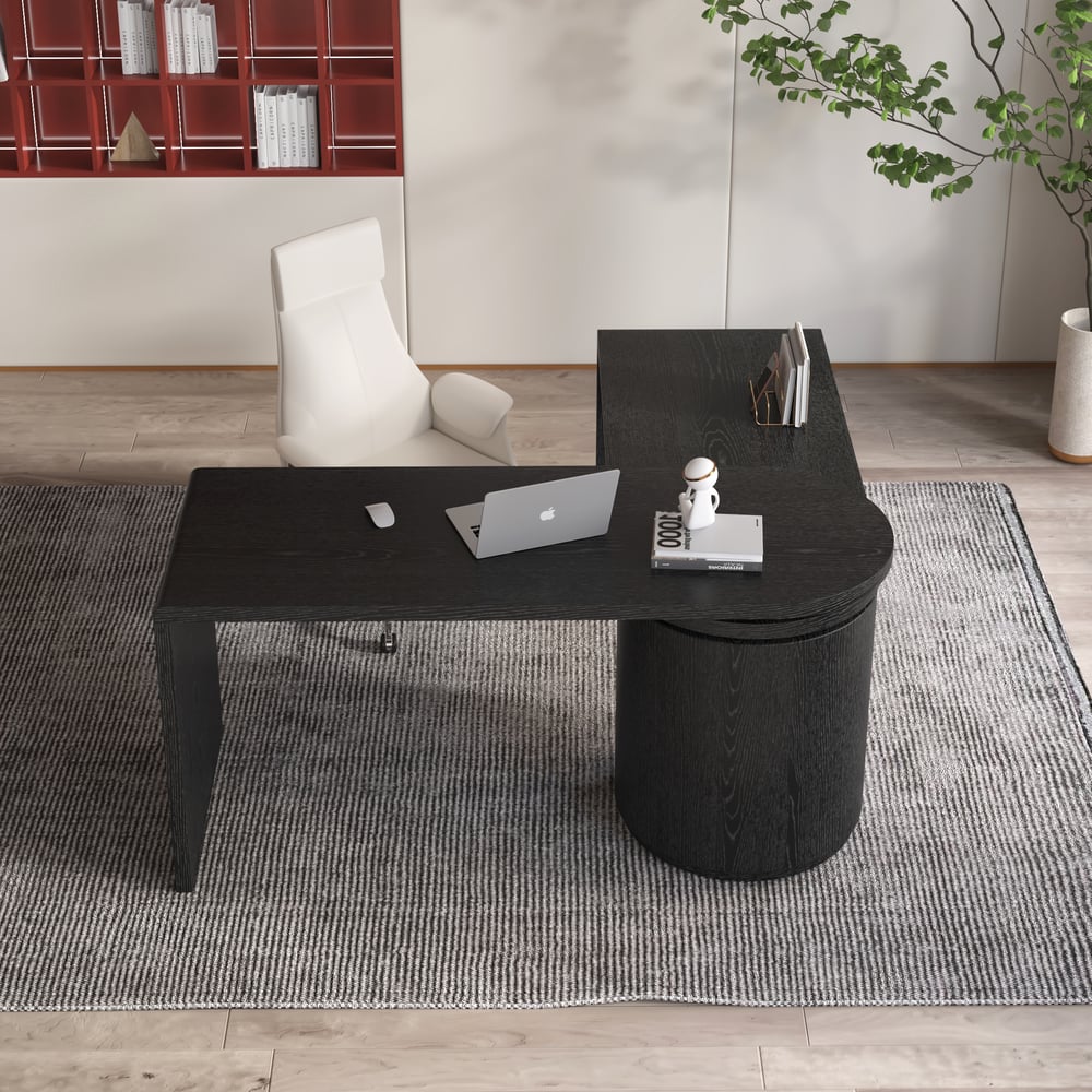 L Shaped Desk with Drawers, 59.8" Modern Rotating Executive Office Desk window image