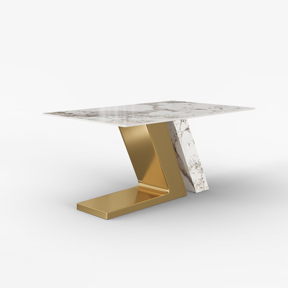 Modern 1600mm Rectangle Sintered Stone Dining Table with 4 Chairs in Gold window image