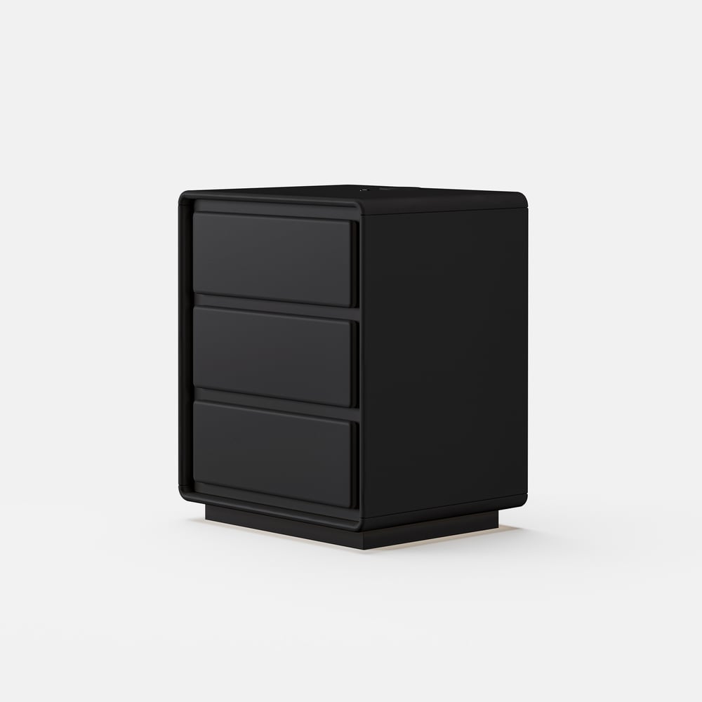 Modern 3-drawer off-white MDF Nightstand with USB and Lighting window image