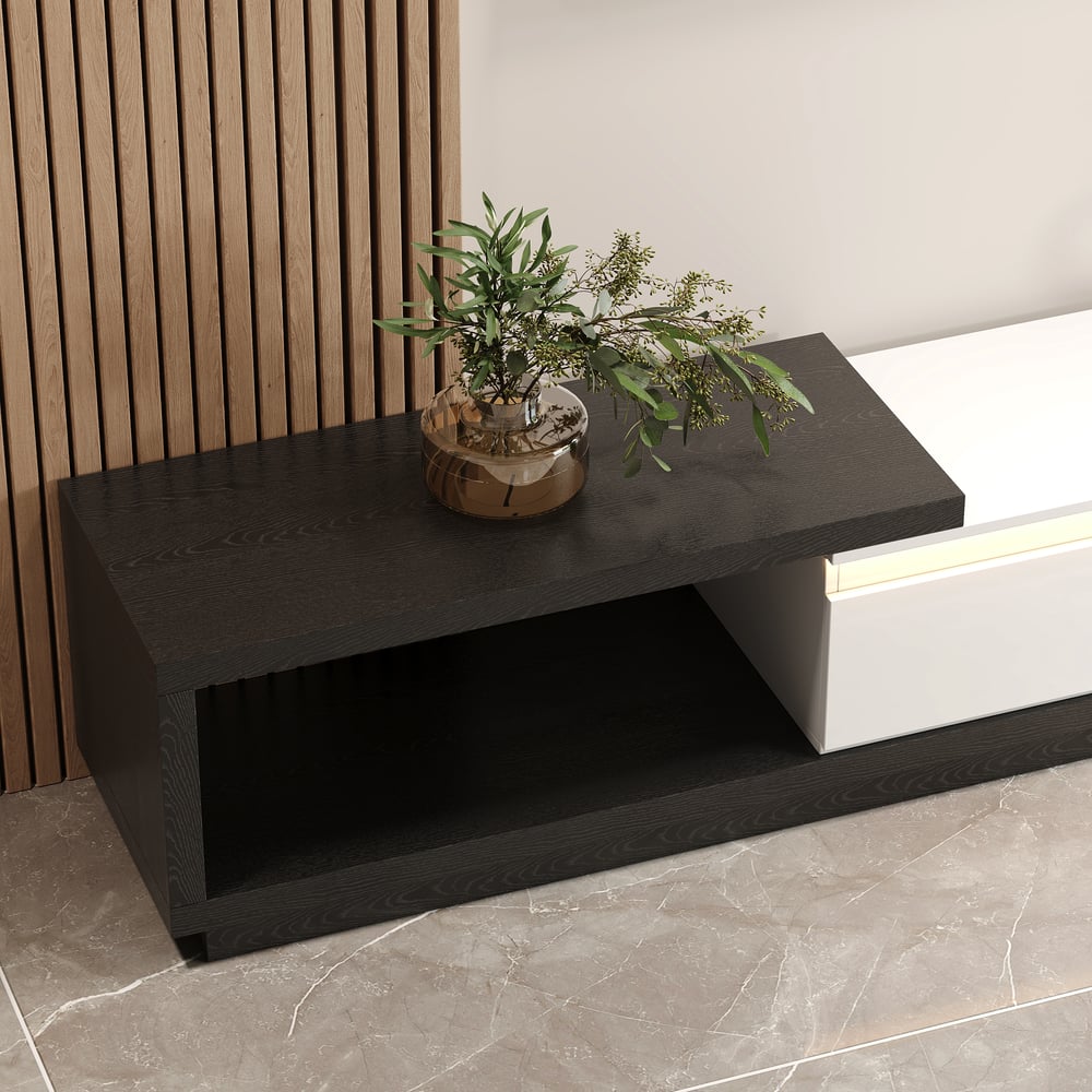 Quoint Extendable TV Stand with 3 Drawers and Light(71"-100") window image