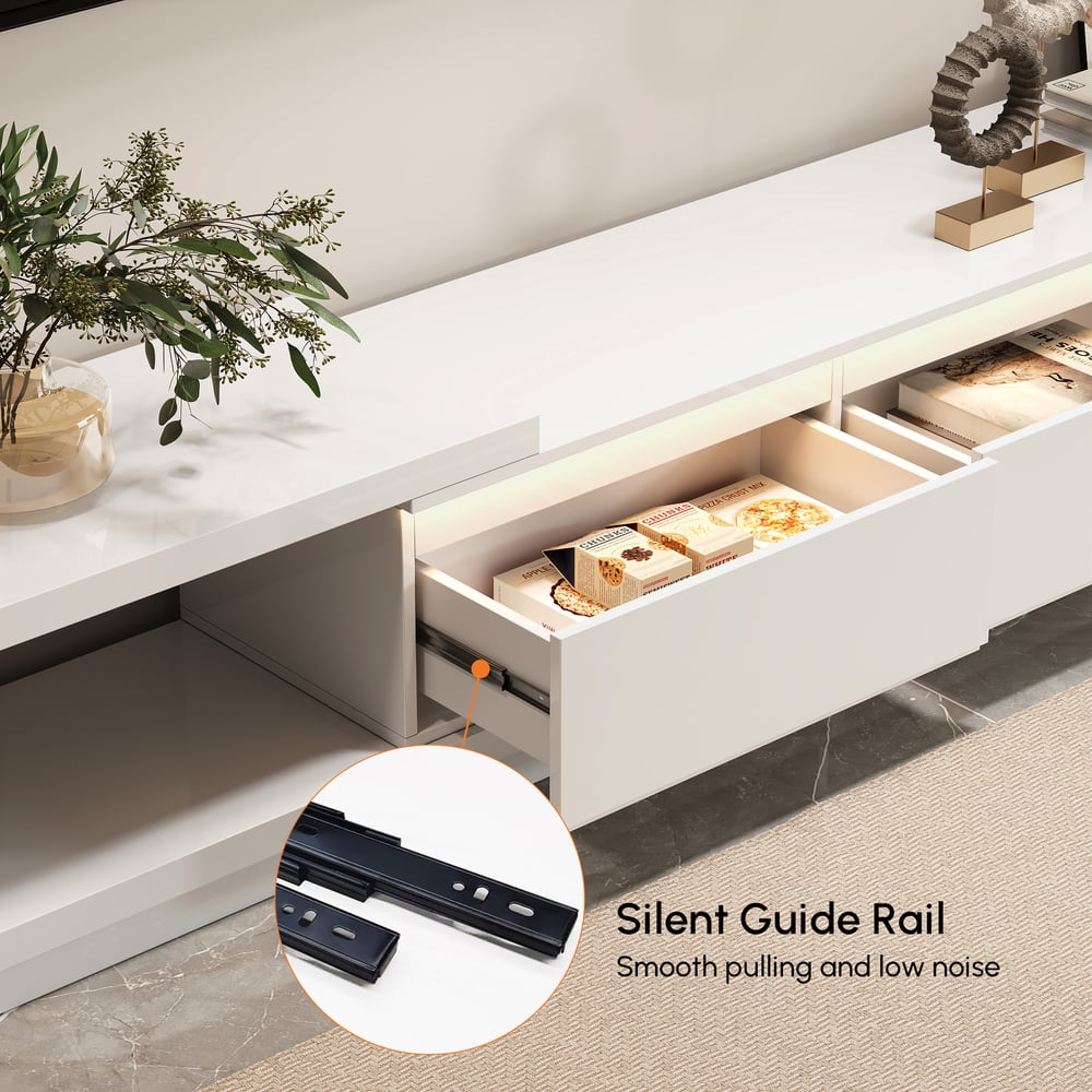 Quoint Extendable TV Stand with 3 Drawers and Light(71"-100") window image