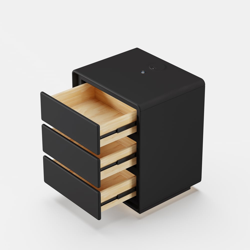 Modern 3-drawer off-white MDF Nightstand with USB and Lighting window image