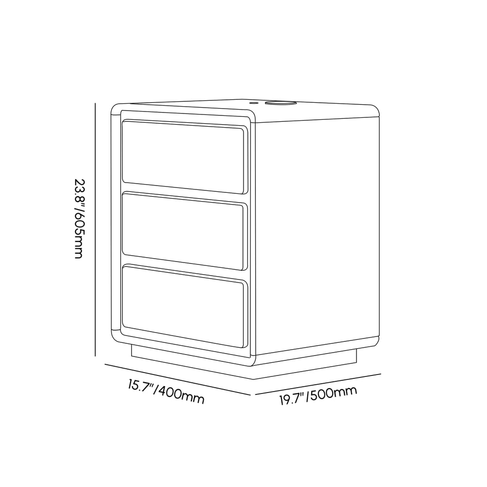 Modern 3-drawer off-white MDF Nightstand with USB and Lighting weights dimensions image