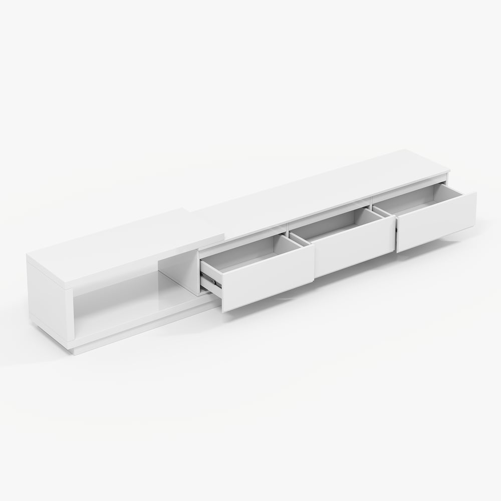 Quoint Extendable TV Stand with 3 Drawers and Light(71"-100") window image