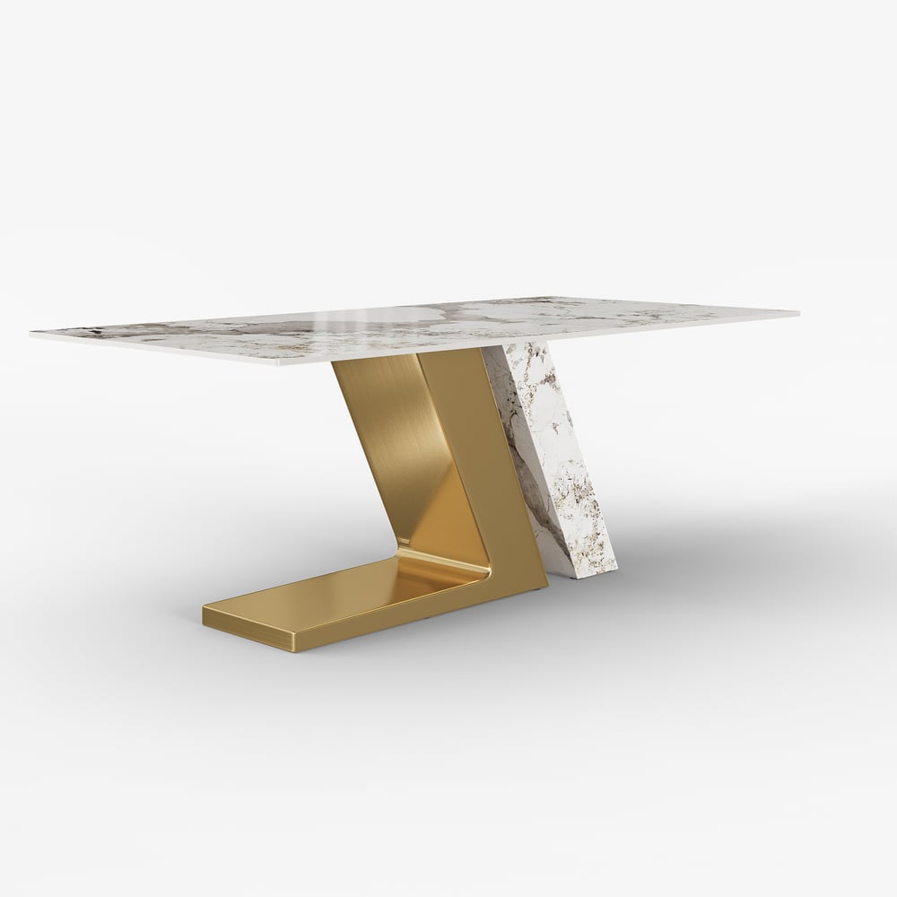 Dining Set 79" Modern Rectangle Sintered Stone Dining Table Gold with 6 Chairs window image