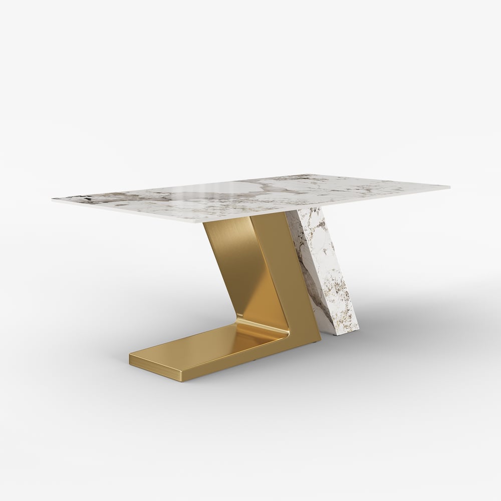 Dining Set 71" Modern Rectangle Sintered Stone Dining Table Gold with 6 Chairs window image