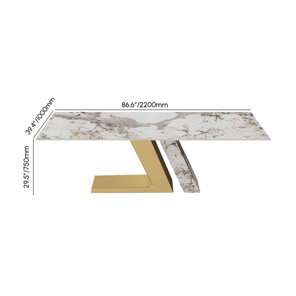 Dining Set 87" Modern Rectangle Sintered Stone Dining Table Gold with 8 Chairs weights dimensions image