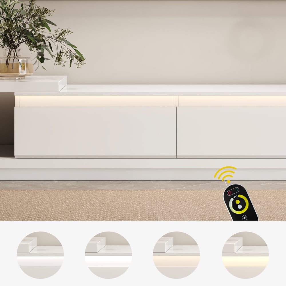 Quoint Extendable TV Stand with 3 Drawers and Light(71"-100") window image