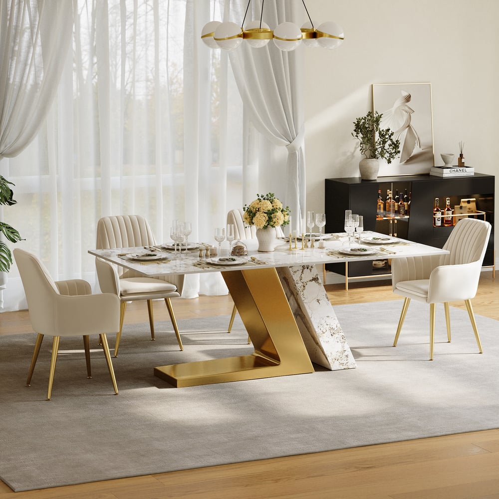 Modern 2200mm Rectangle Sintered Stone Dining Table with 8 Chairs in Gold window image