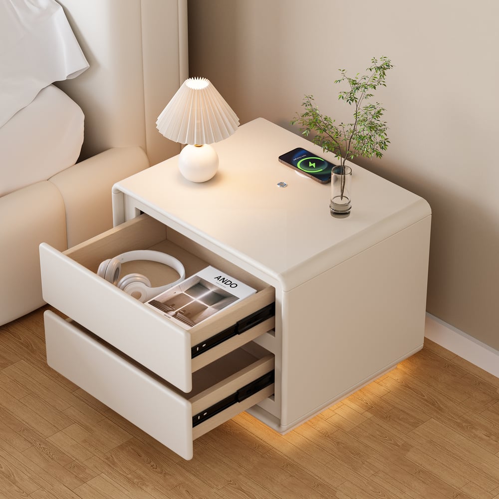 Modern 2-Drawer Smart Nightstand with LED window image