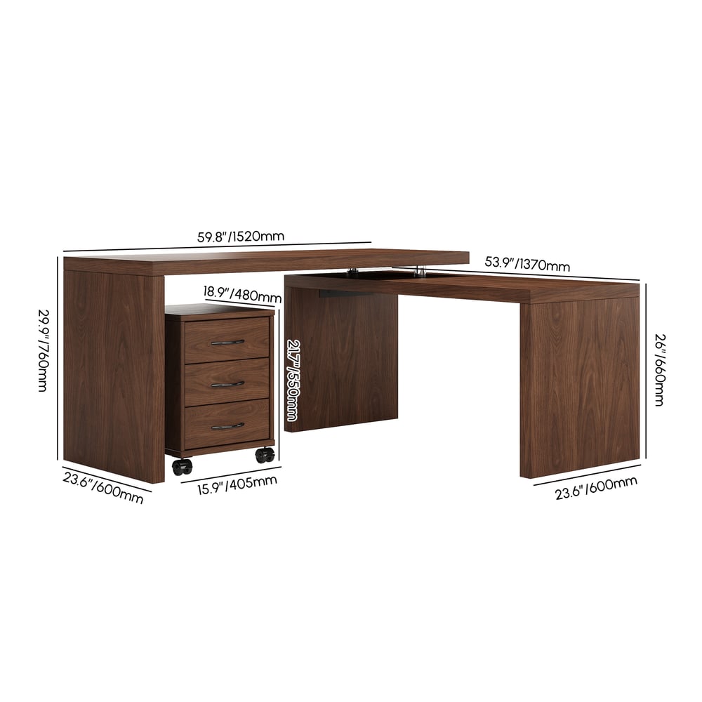 Modern Rotatable L-Shaped Executive Desk with Movable File Cabinet (1520mm) weights dimensions image