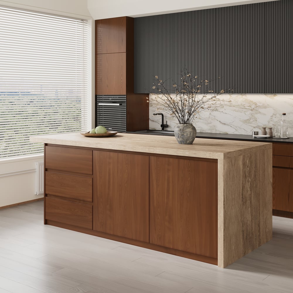 1830mm kuchyňské ostrovy Mramorový dýhovaný vrchní ořech moderní s úložnou kuchyňskou skříňkou obrázek okna