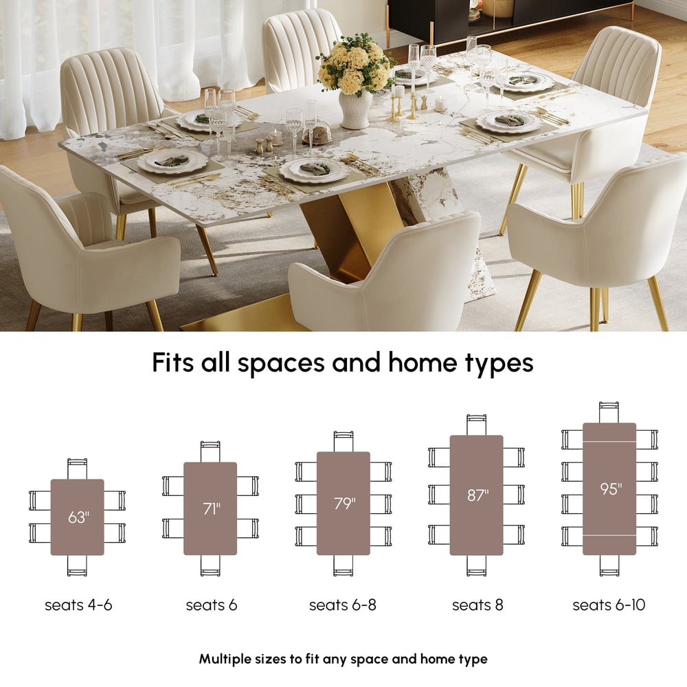 Dining Set 71" Modern Rectangle Sintered Stone Dining Table Gold with 6 Chairs window image