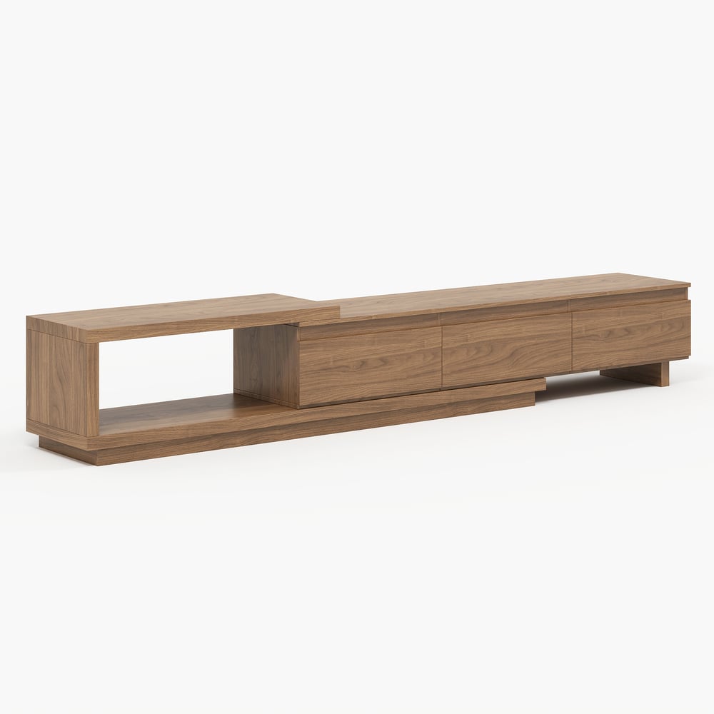 Quoint Extendable TV Stand with 3 Drawers and Light(71"-100") window image