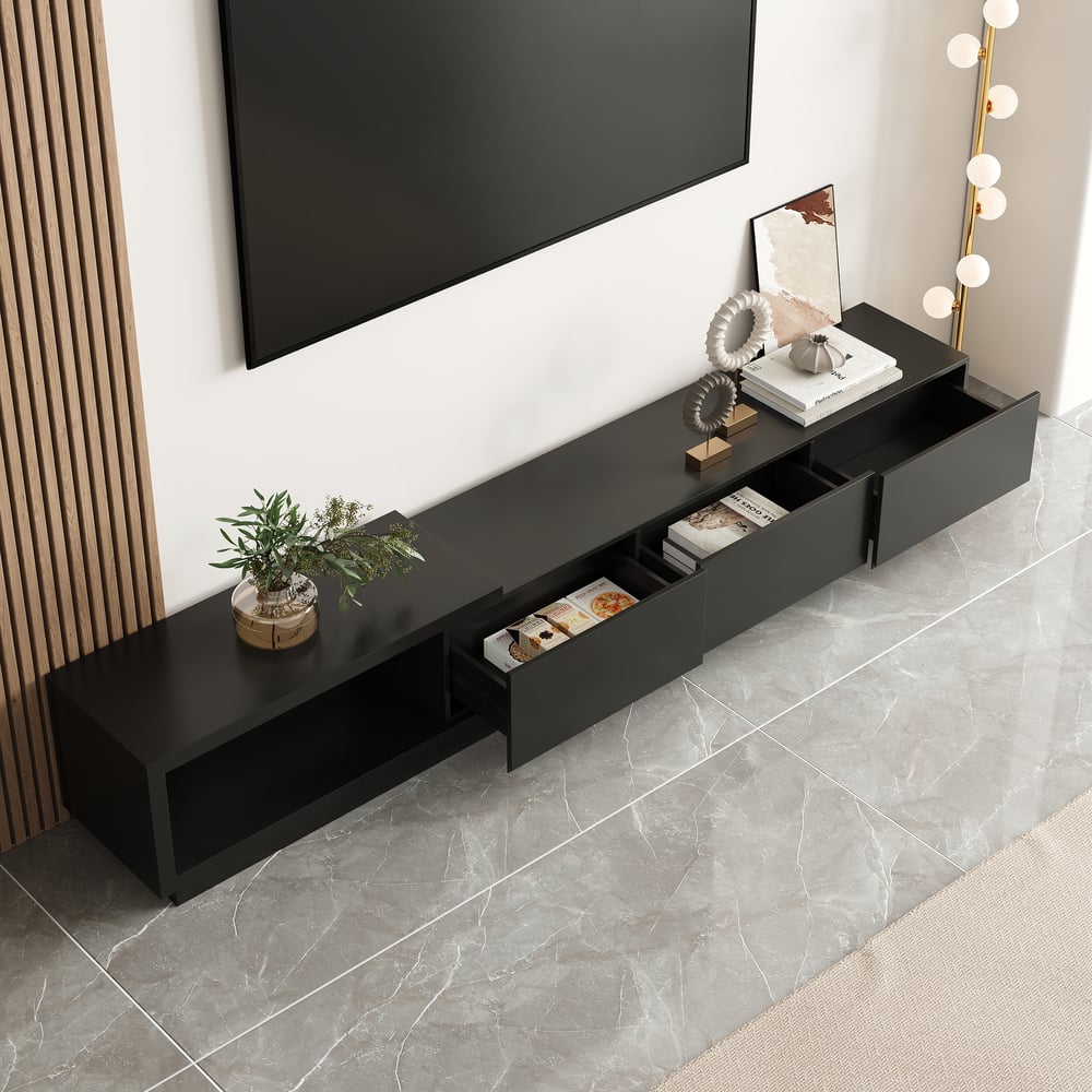 Quoint Extendable TV Stand with 3 Drawers(71"-100") window image