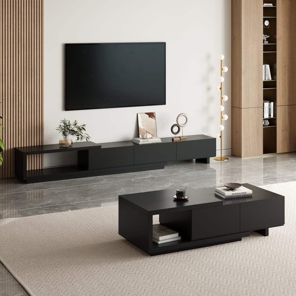 Quoint Extendable TV Stand with 3 Drawers(71"-100") window image