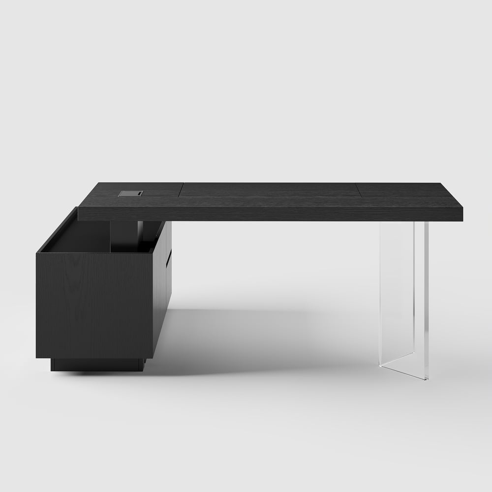 1815mm Modern Black Standing L-Shape Executive Desk with lifter Desktop Right Hand window image