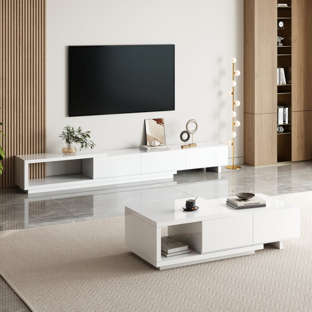 Quoint Extendable TV Stand with 3 Drawers(71"-100") window image
