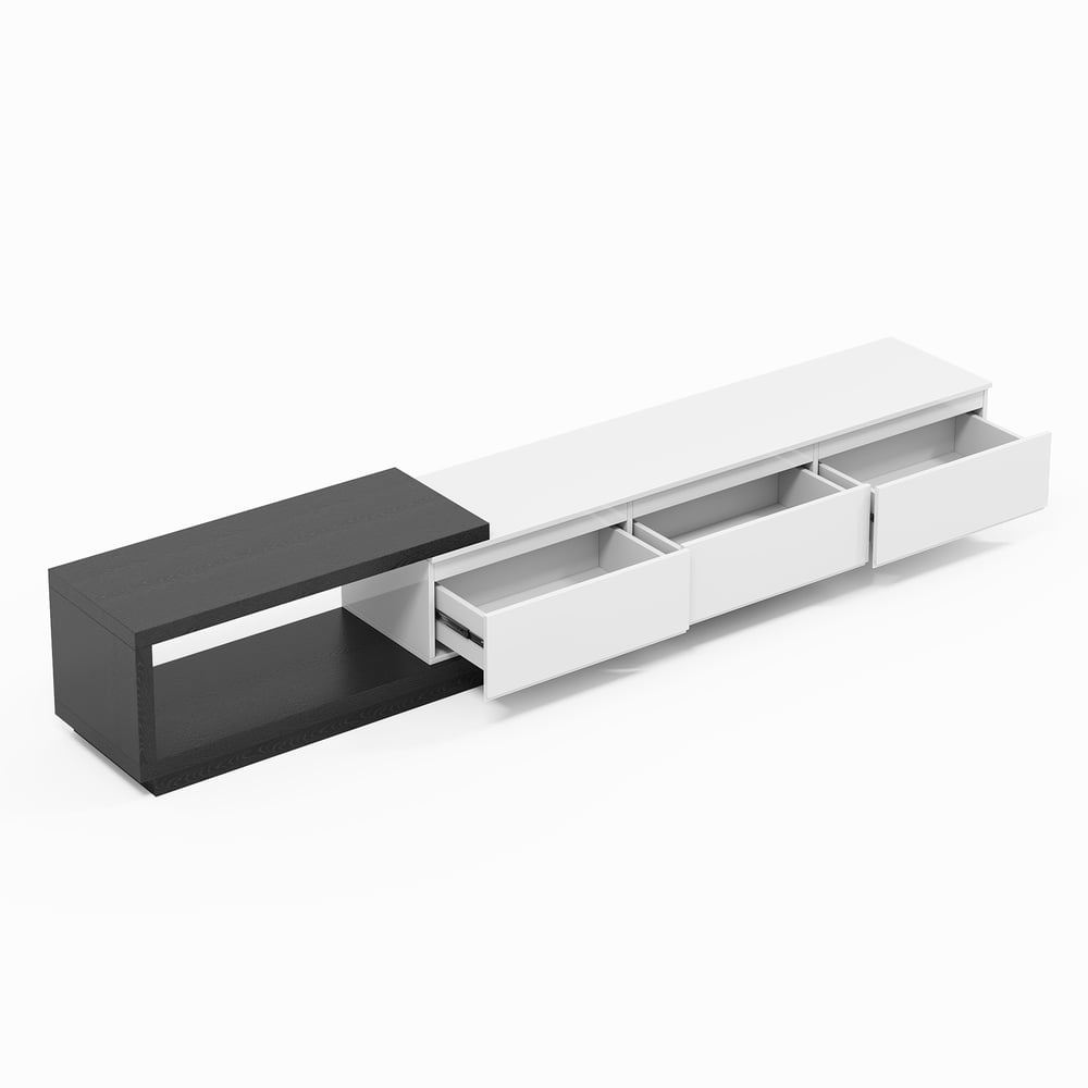 Quoint Extendable TV Stand with 3 Drawers and Light(71"-100") window image