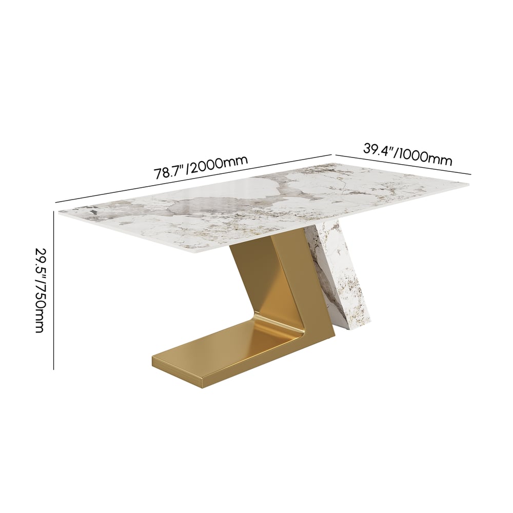 Dining Set 79" Modern Rectangle Sintered Stone Dining Table Gold with 6 Chairs weights dimensions image