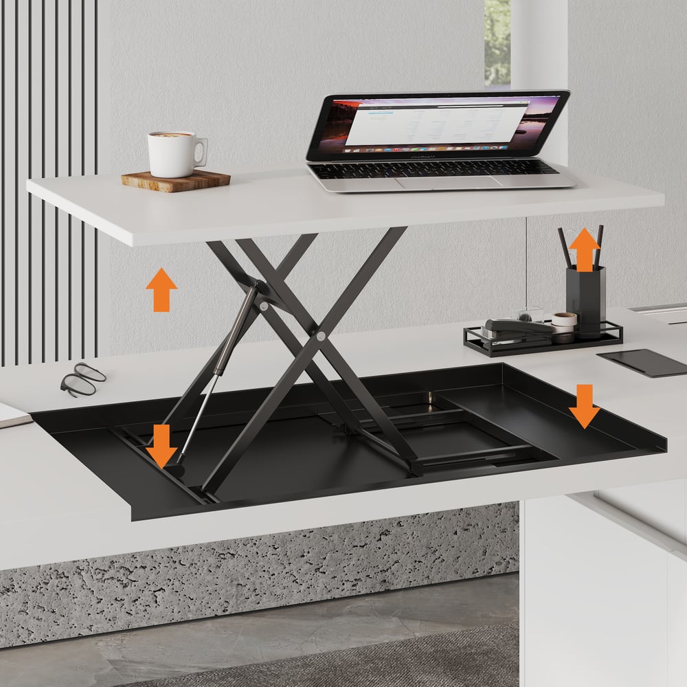 1815mm Modern White Standing L-Shape Executive Desk with lifter Desktop Right Hand window image