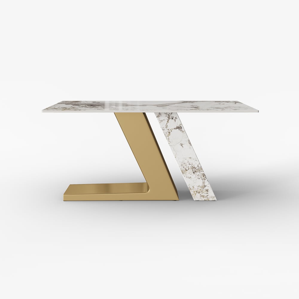 Modern 1600mm Rectangle Sintered Stone Dining Table with 4 Chairs in Gold window image
