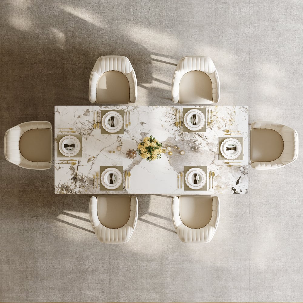 Dining Set 79" Modern Rectangle Sintered Stone Dining Table Gold with 6 Chairs window image