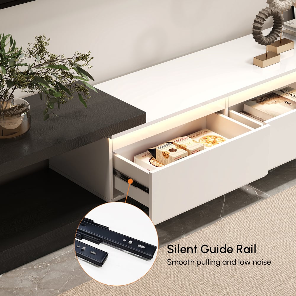 Quoint Extendable TV Stand with 3 Drawers and Light(71"-100") window image