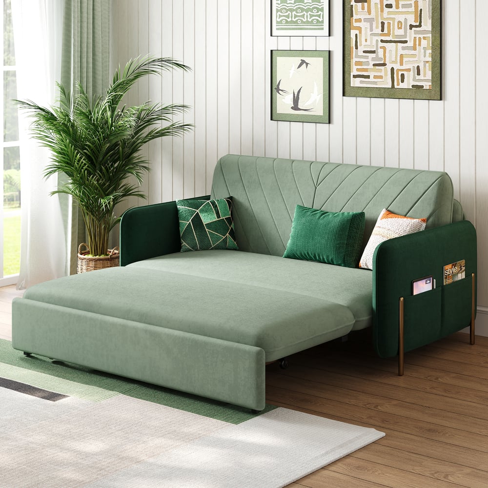 54" Velvet Convertible Sleeper Sofa 2-Seater window image