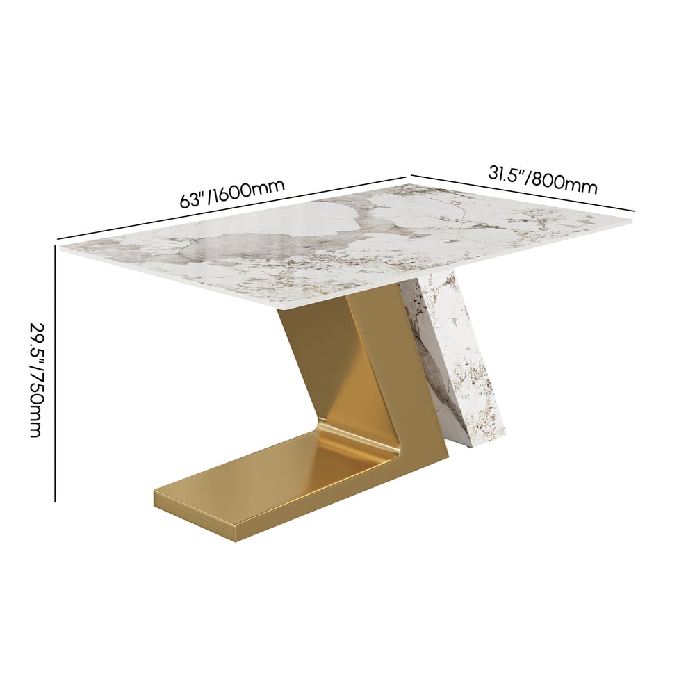 Modern 1600mm Rectangle Sintered Stone Dining Table with 4 Chairs in Gold weights dimensions image