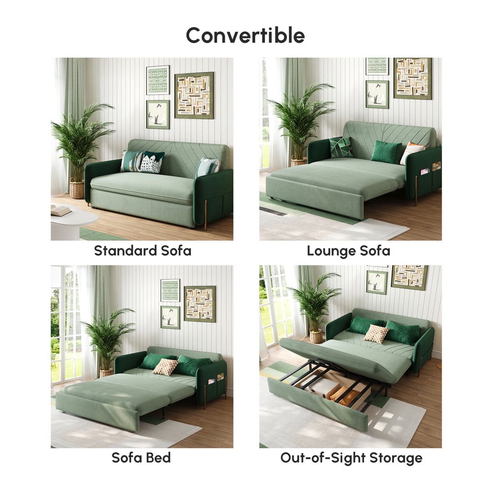 54" Velvet Convertible Sleeper Sofa 2-Seater window image