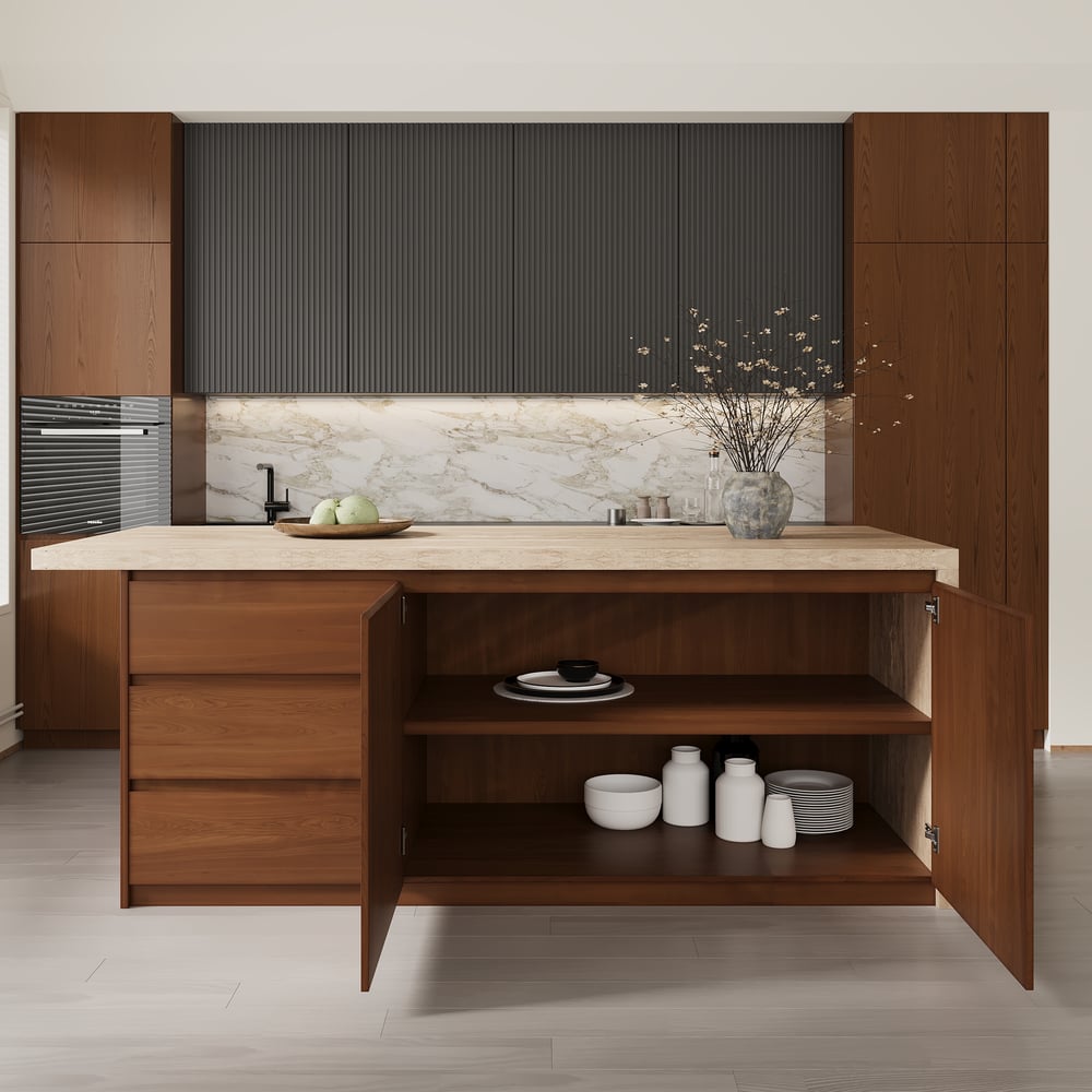 1830mm kuchyňské ostrovy Mramorový dýhovaný vrchní ořech moderní s úložnou kuchyňskou skříňkou obrázek okna