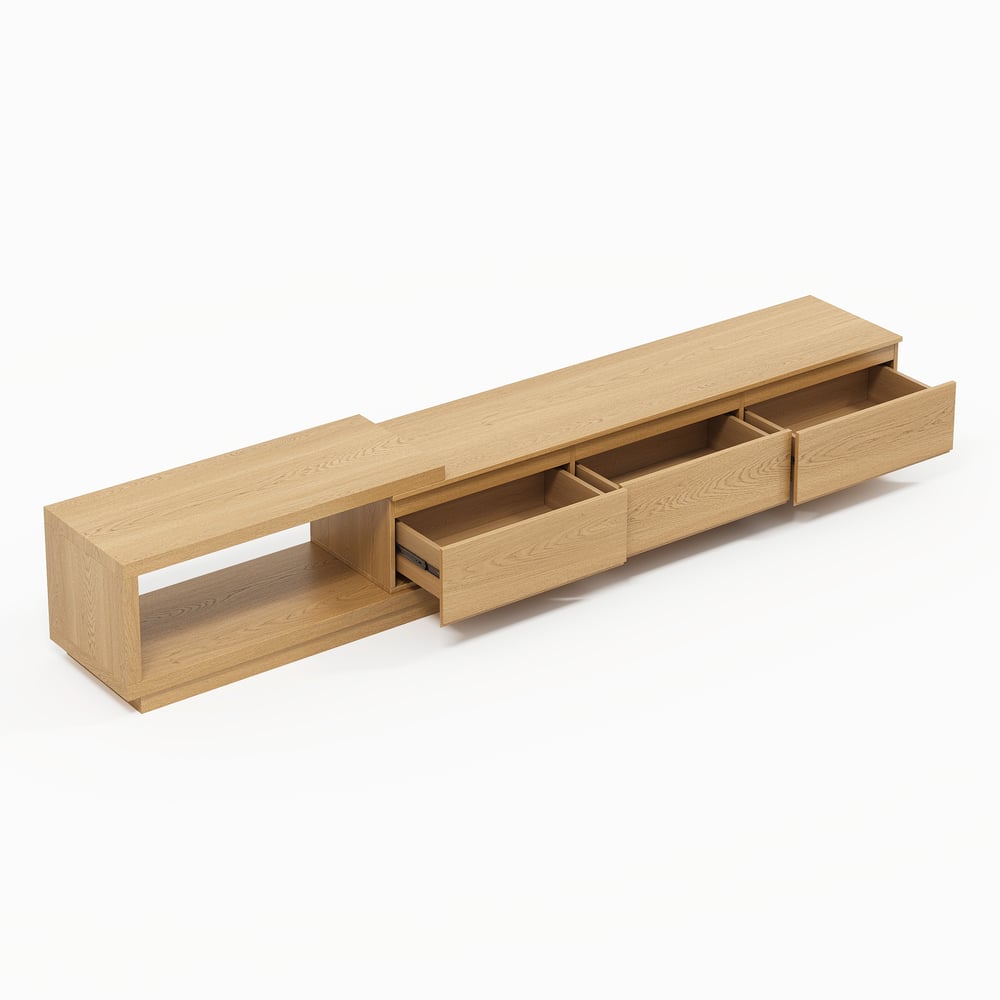 Quoint Extendable TV Stand with 3 Drawers and Light(71"-100") window image